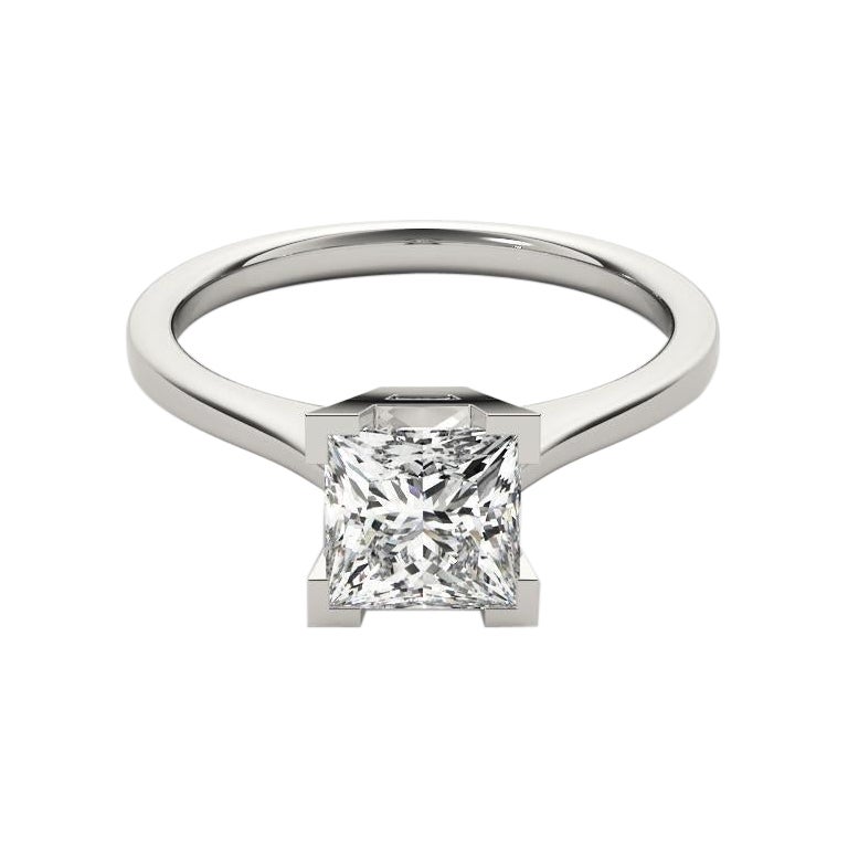 Bague solitaire en diamant certifié GIA 1.21 carat Princesse contemporaine