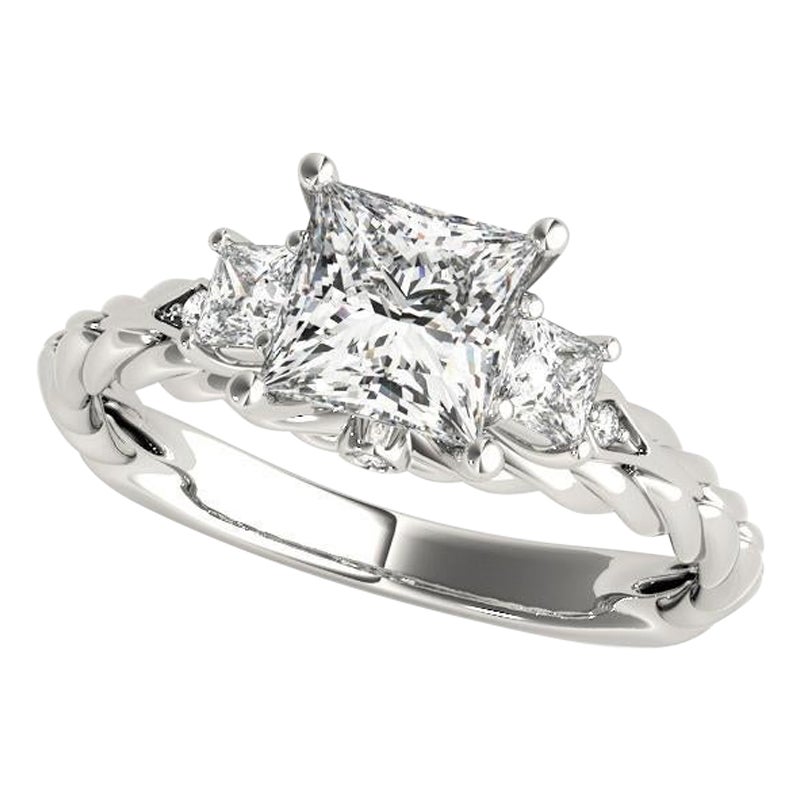 Bague à trois pierres en platine tressé, certifiée GIA, 1,21 carat Princesse