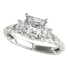 Bague à trois pierres en platine tressé, certifiée GIA, 1,21 carat Princesse