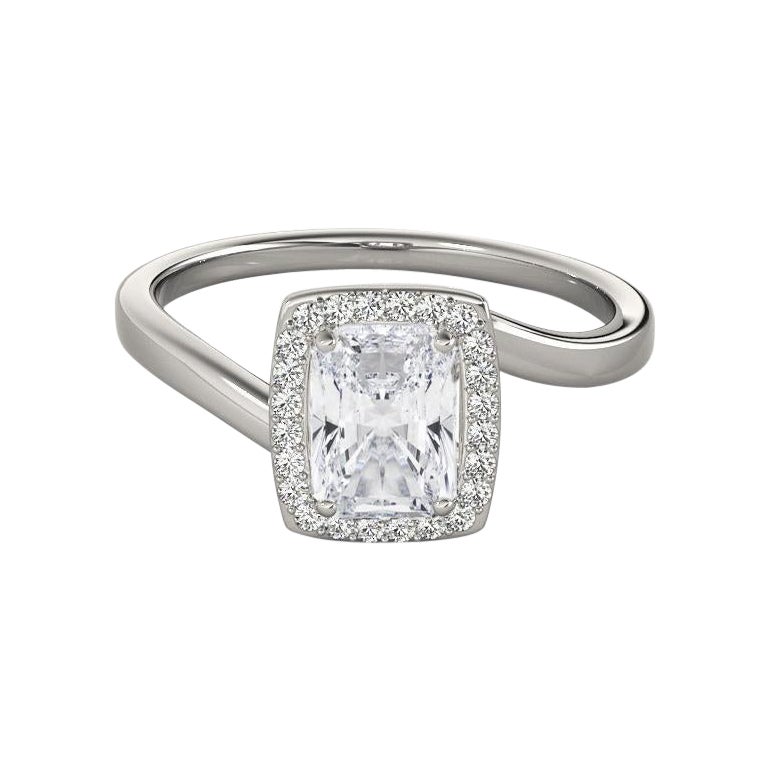 GIA Certified 1.21 Carati Radiant Halo Curved Bypass Diamond Ring