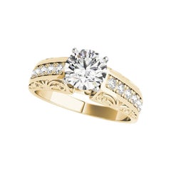 GIA-zertifizierter 1,21 Karat runder antiker Diamantring mit Gravur und Schnecke