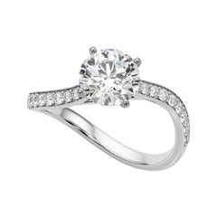 GIA Certified 1.21 Carat Round Curved Ocean Wave Pave Platinum Diamond Ring