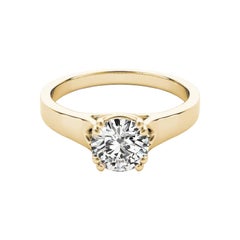 Anello con diamante rotondo doppio a quattro punte in oro giallo 18 carati certificato GIA da 1,21 carati