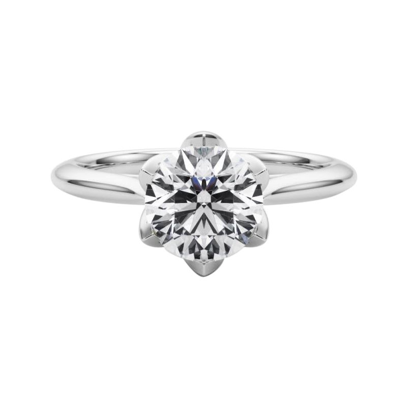 Bague diamant en platine certifiée GIA 1,21 carat Round Filigree Tulip Cathedral