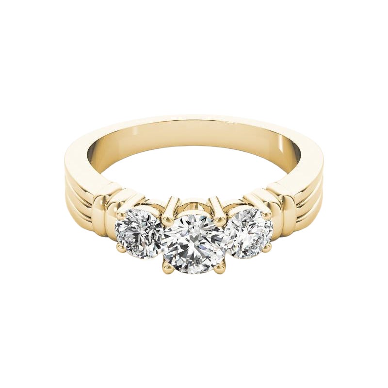 GIA Certified 1.21 Carat Round Three-Stone Ribbed Band Diamond Ring