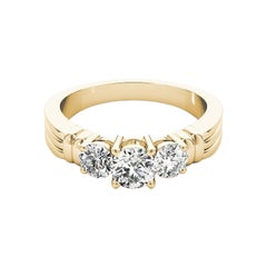 GIA Certified 1.21 Carat Round Three-Stone Ribbed Band Diamond Ring