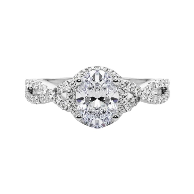 Bague de diamant en platine certifiée GIA 1.21 carat Solitaire Oval Halo Infinity