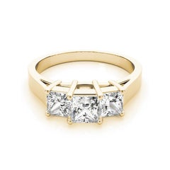 GIA Certified 1.21 Carat Three-Stone Princess Cut 18K Yellow Gold Diamond Ring