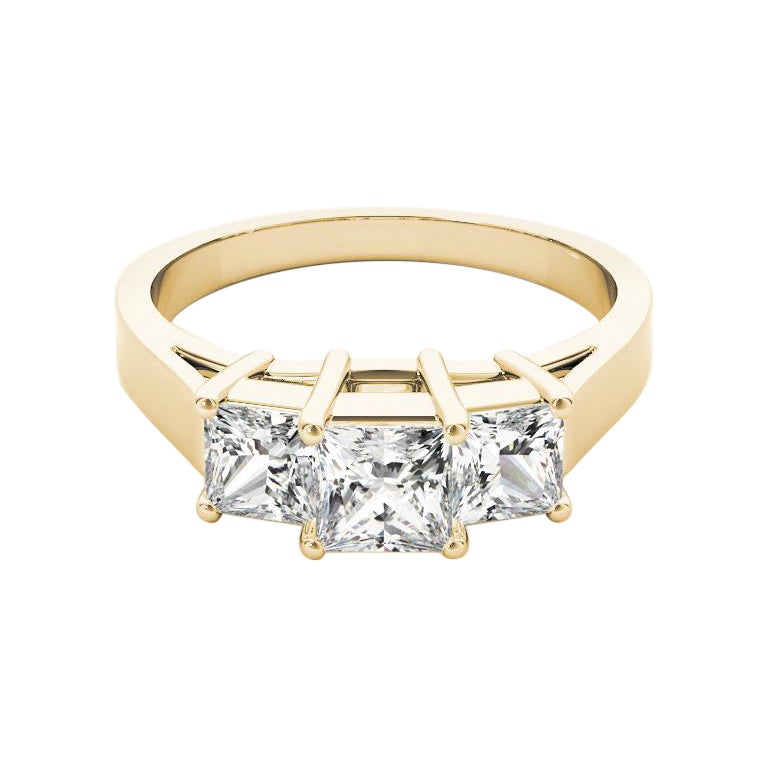 GIA Certified 1.21 Carat Three-Stone Princess Cut 18K Yellow Gold Diamond Ring