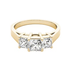 GIA Certified 1.21 Carat Three-Stone Princess Cut 18K Yellow Gold Diamond Ring