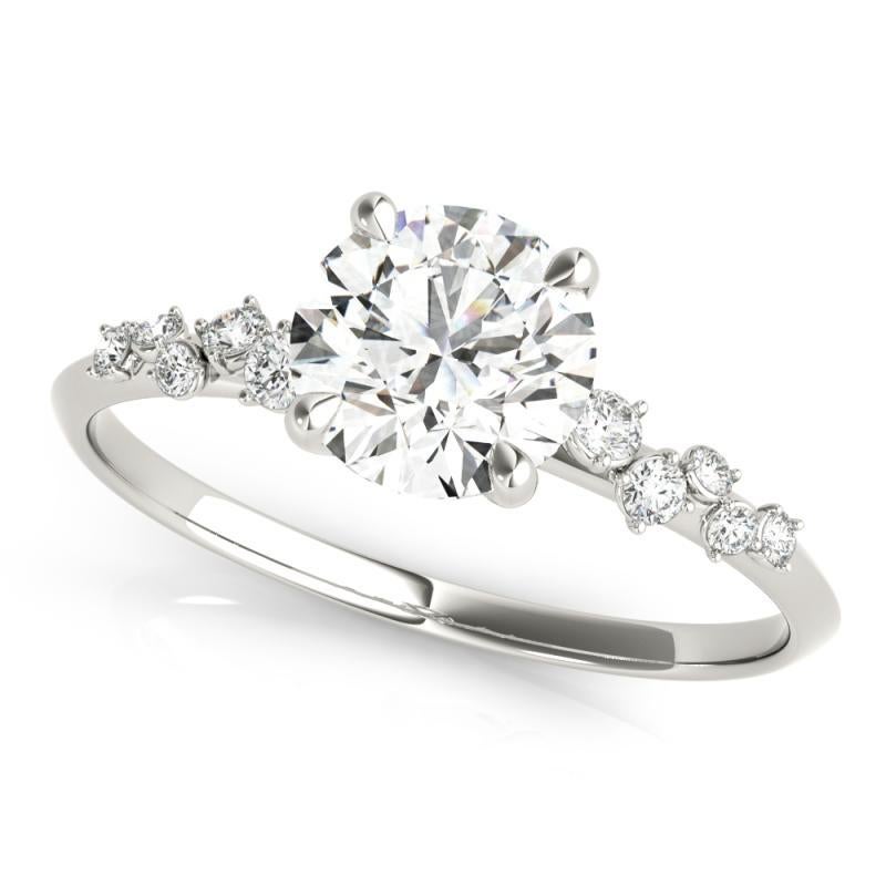 Anillo de oro blanco con diamante redondo en racimo de vid en espaldera certificado por GIA de 1,21 quilates Corte redondo en venta