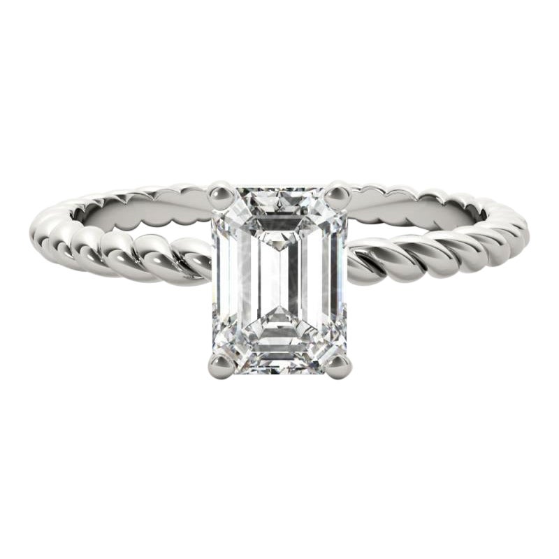 GIA Certified 1.21 Carat Twisted Band Emerald Solitaire Diamond Ring in vendita