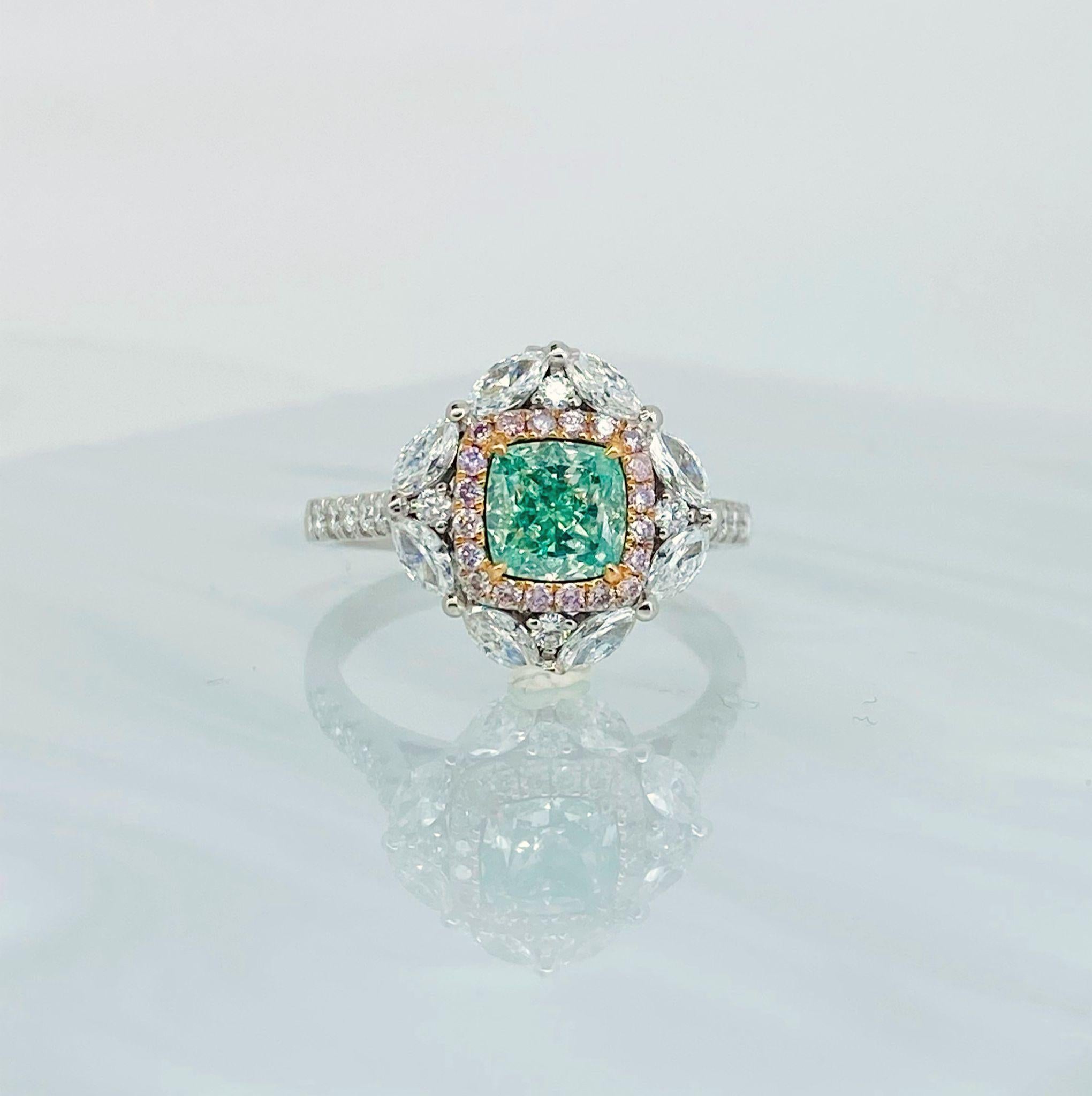 GIA Certified 1.21 Carat Very Light Green VS2 Clarity Diamond Ring For Sale 7