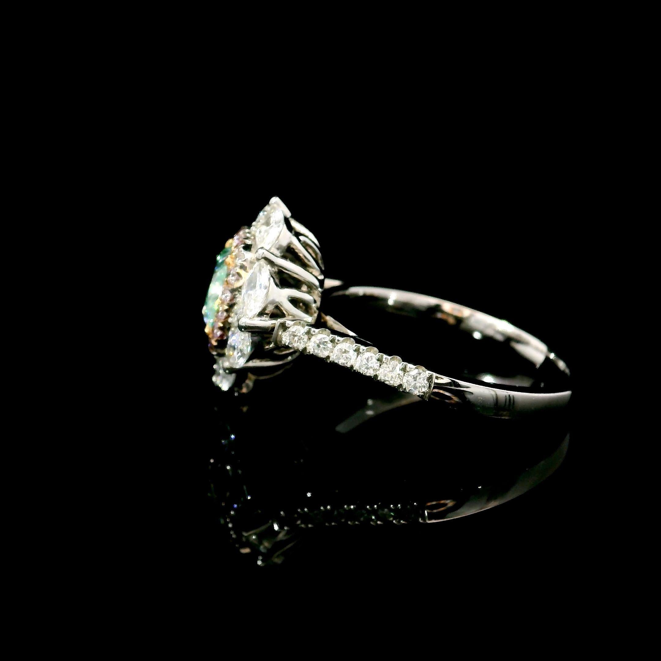 GIA Certified 1.21 Carat Very Light Green VS2 Clarity Diamond Ring For Sale 1