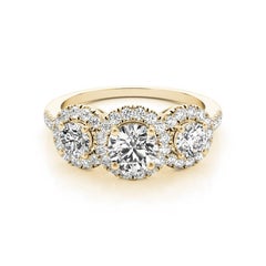 GIA Certified 1.21 Carat Vintage Round Halo Cluster Yellow Gold Diamond Ring
