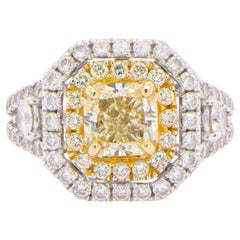 GIA Certified 1.21 Carat VVS1 Diamond Ring Set with Double Halo 18K Gold