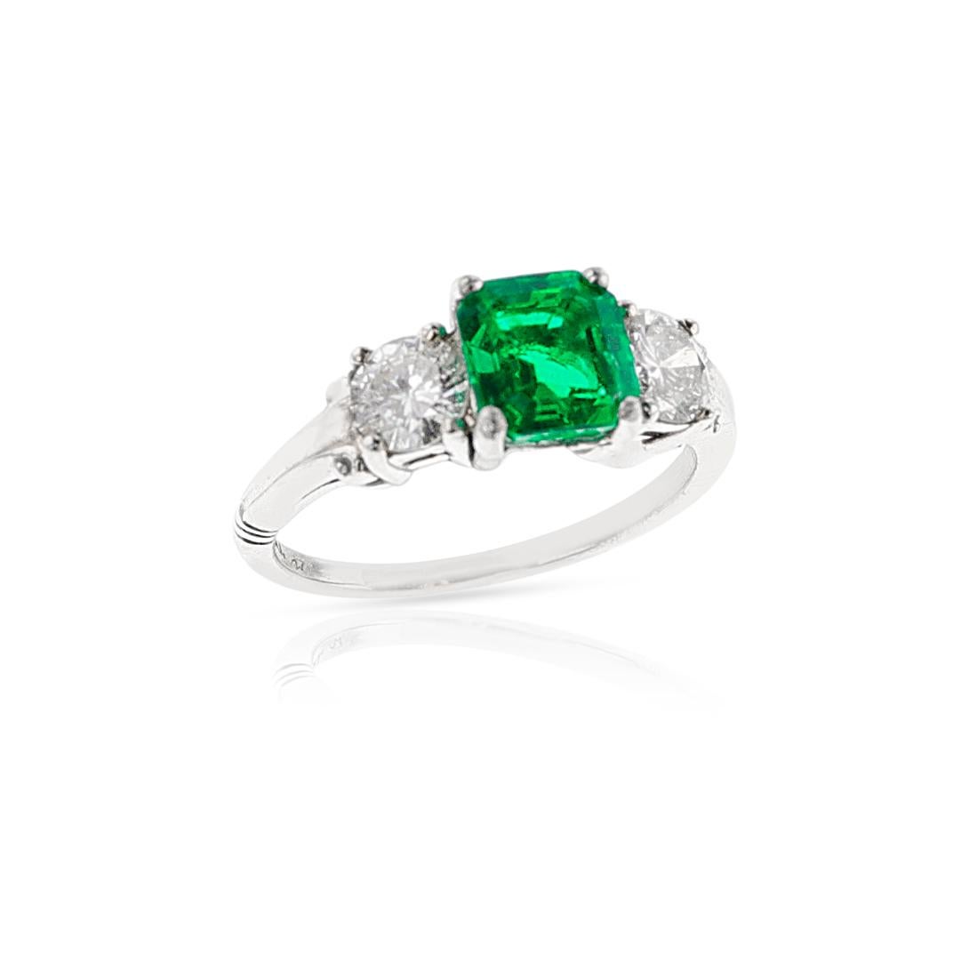 Octagon Cut GIA Certified 1.21 ct. Octagonal Step-Cut Colombian Emerald Ring with Diamonds For Sale