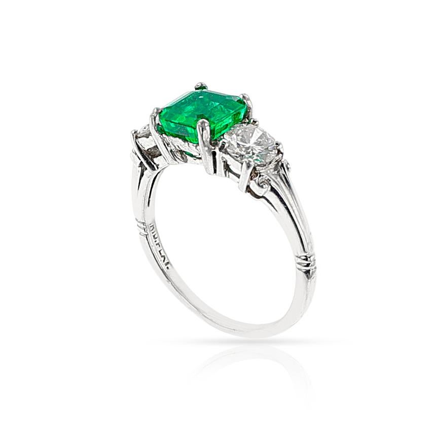 GIA Certified 1.21 ct. Octagonal Step-Cut Colombian Emerald Ring with Diamonds For Sale 2