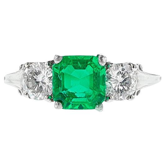 GIA Certified 1.21 ct. Octagonal Step-Cut Colombian Emerald Ring with Diamonds For Sale