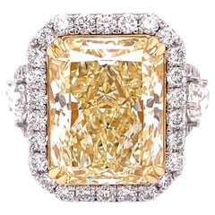 GIA Certified 12.12 Carat Fancy Light Yellow Radiant Cut Engagement Ring 