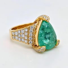GIA Certified 12.12 Carat Paraiba Tourmaline Round Diamond Yellow Gold Ring