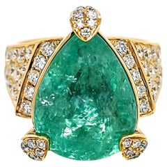 GIA Certified 12.12 Carat Paraiba Tourmaline Round Diamond Yellow Gold Ring