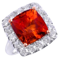 GIA Certified 12.12 Carat Red-Orange Sapphire Diamond 18k Two Tone Gold Ring