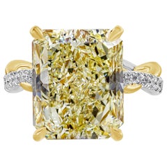 GIA Certified 12.16 Carats Radiant Yellow Diamond Twisted Band Engagement Ring
