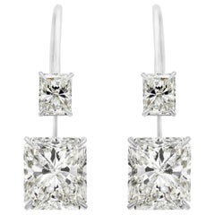 Boucles d'oreilles pendantes en platine certifiées GIA 12,16 carats de diamant radiant total