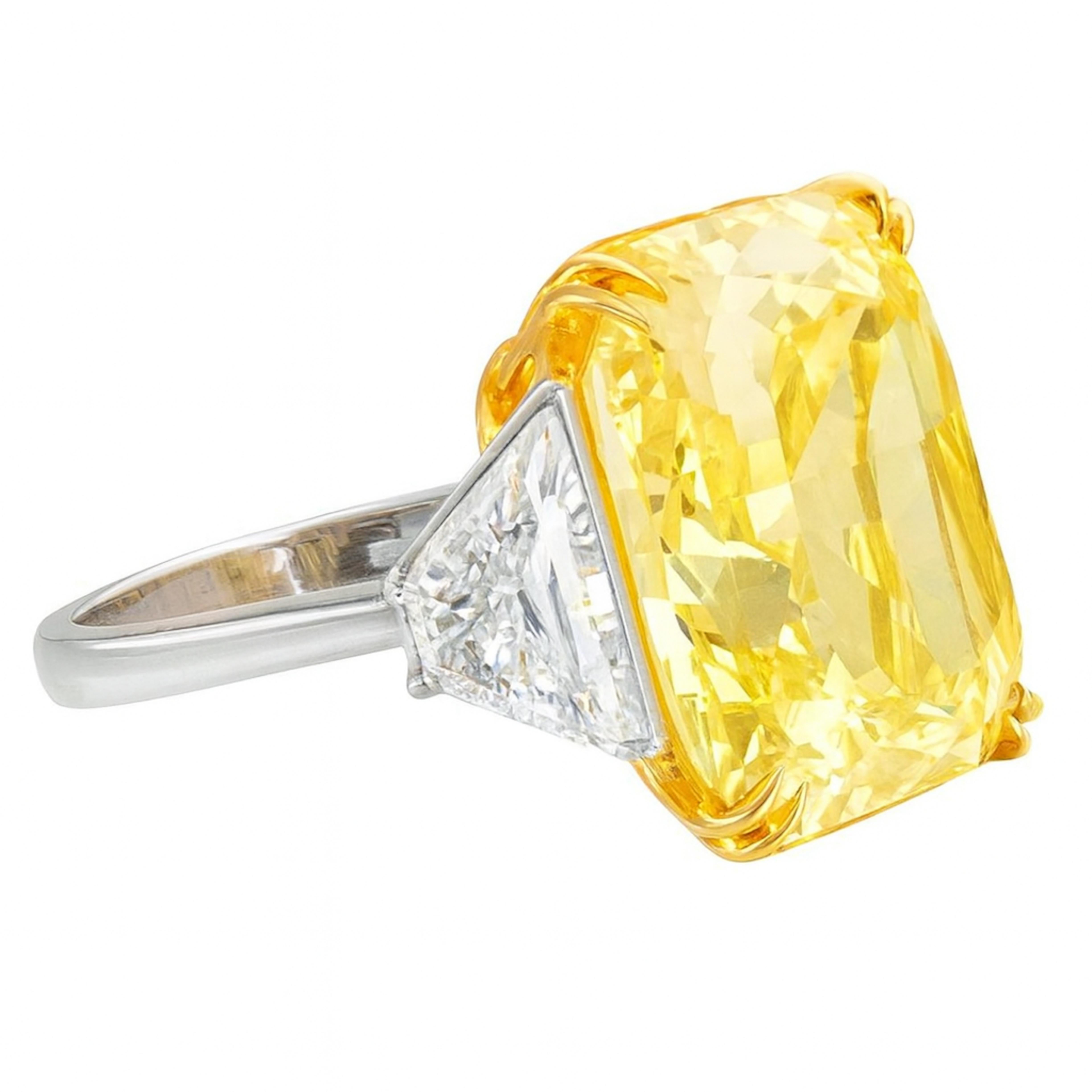 GIA Certified 12.17 Carat Fancy Yellow Cushion Cut Diamond Platinum Ring In New Condition For Sale In Chicago, IL