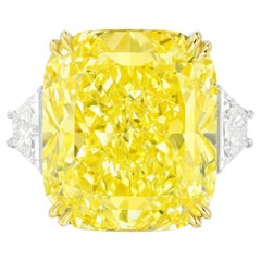 Platinring mit GIA-zertifiziertem 12.45 Karat gelbem Fancy-Diamant im Kissenschliff