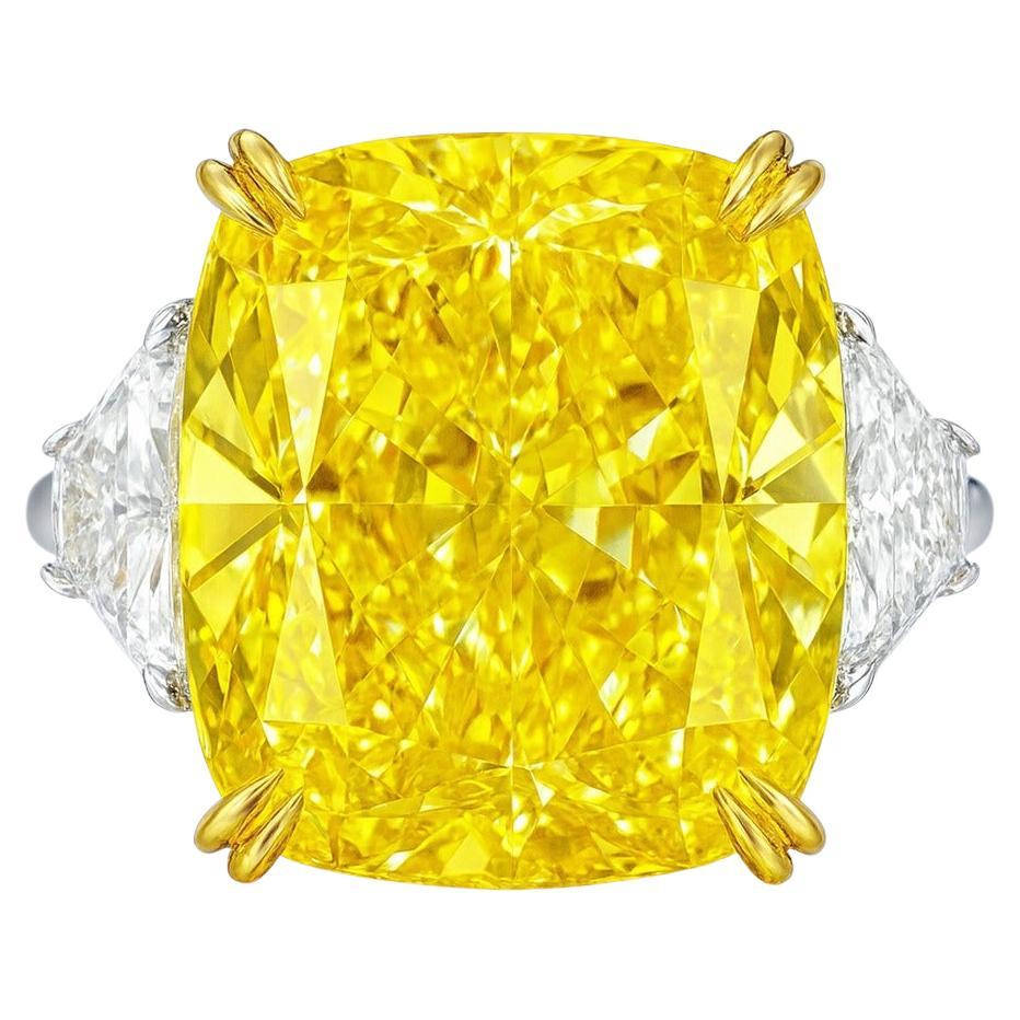 GIA Certified 12.17 Carat Fancy Yellow VS1 Cushion Diamond Ring