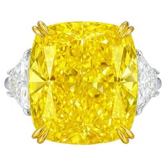 GIA Certified 12.17 Carat Fancy Yellow VS1 Cushion Diamond Ring