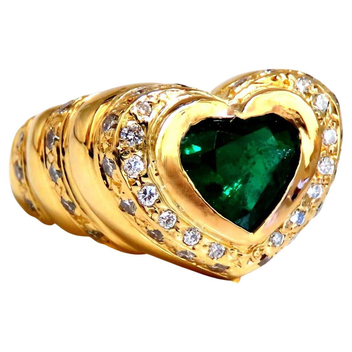 GIA Certified 1.21ct natural green emerald diamonds ring 18kt Heart Love*