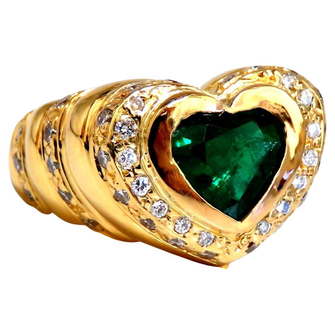 GIA Certified 1.21ct natural green emerald diamonds ring 18kt Heart Love