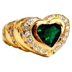 GIA-zertifizierter 1,21 Karat natürlicher grüner Smaragd-Diamantenring 18kt Herzliebe