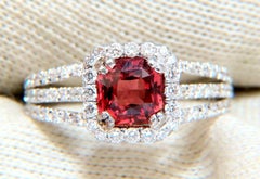 GIA Certified 1.21ct Natural Red Orange No Heat Sapphire Diamonds Ring 18kt*