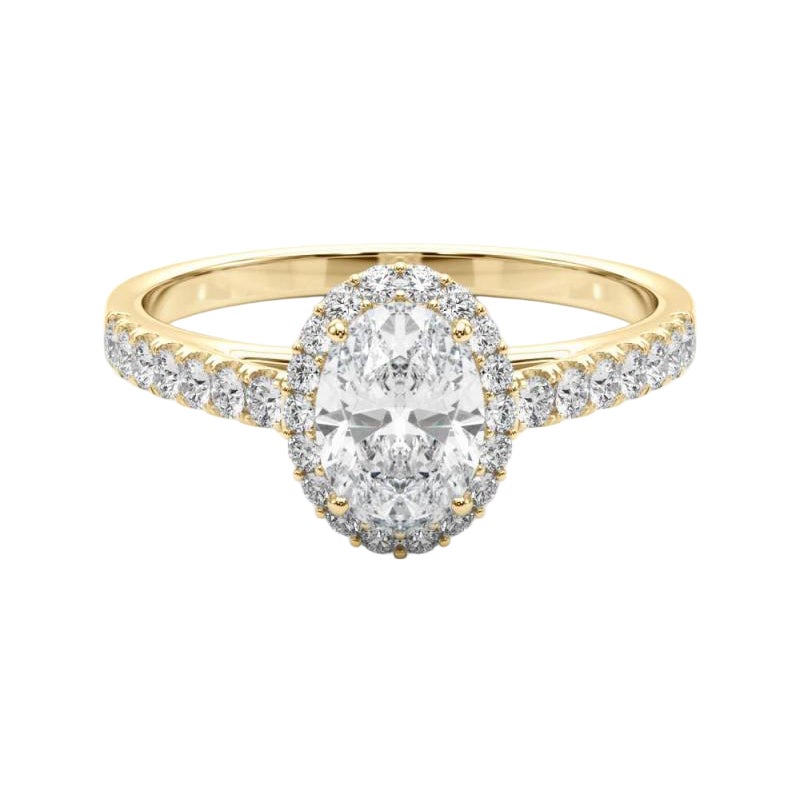 GIA Certified 1.21ct Oval Halo Pave 18K Yellow Gold Diamond Ring For Sale