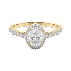 GIA Certified 1.21ct Oval Halo Pave 18K Yellow Gold Diamond Ring