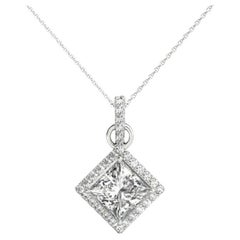 GIA Certified 1.21ct Princess Diamond Kite Halo White Gold Pendant Necklace