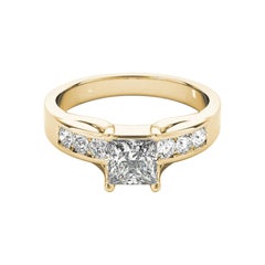 Anillo de diamantes de canal y solitario princesa de 1.21 ct certificado por GIA