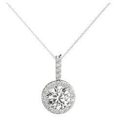 GIA Certified 1.21ct Round Diamond Milgrain Bezel Halo Pendant Necklace