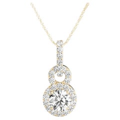 GIA Certified 1.21ct Round Diamond Orbit Link Halo Pendant Necklace