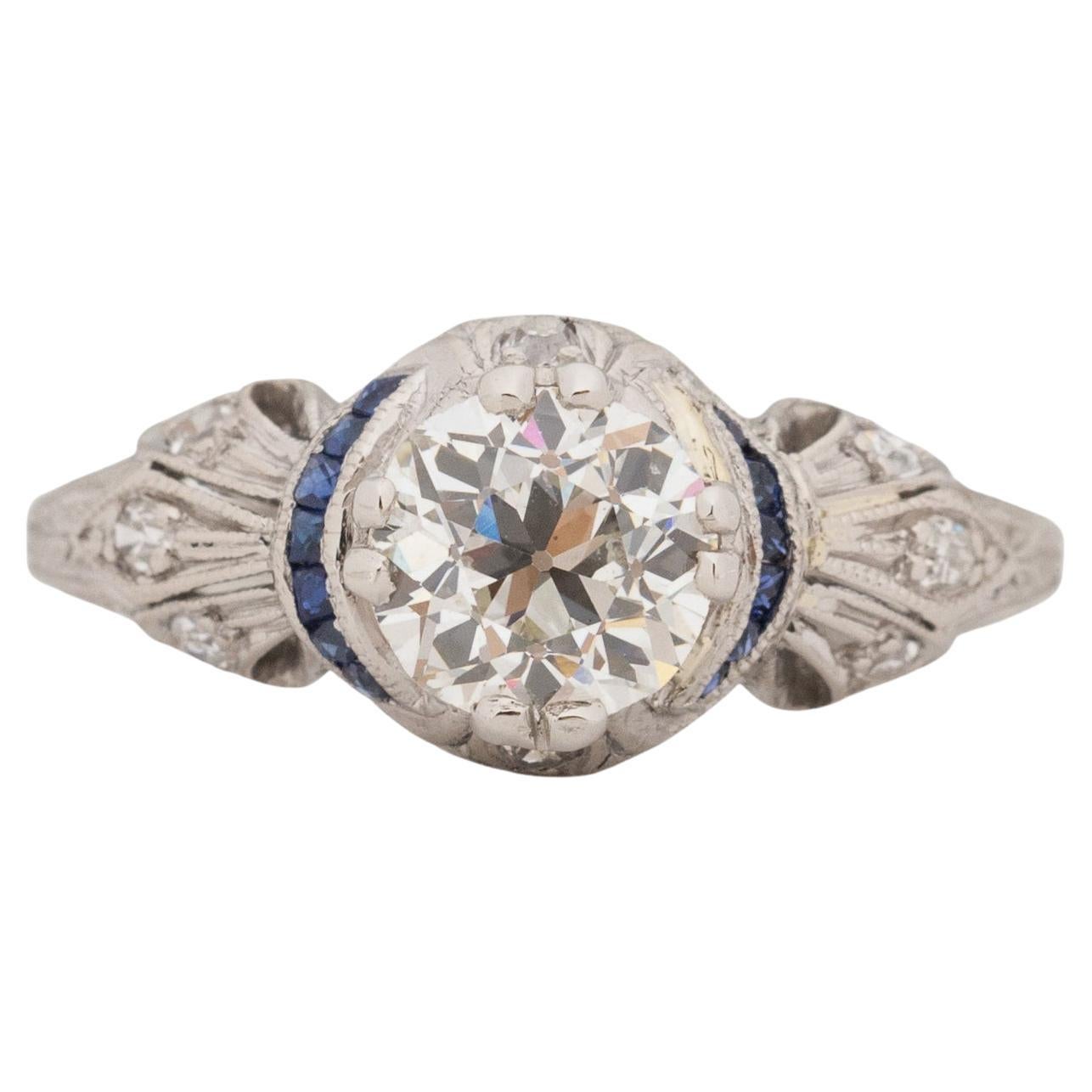 Bague de fiançailles en platine avec diamant Art Déco de 1.22 carat certifié par le GIA
