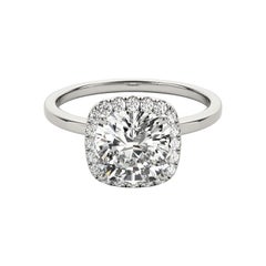 GIA Certified 1.22 Carat Basket Set Square Cushion Halo Platinum Diamond Ring