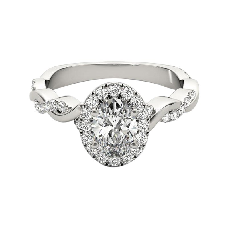 Bague à diamant en or blanc 18 carats certifiée GIA de 1,22 carat avec anneau tressé et halo ovale