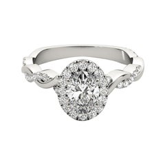 Bague à diamant en or blanc 18 carats certifiée GIA de 1,22 carat avec anneau tressé et halo ovale