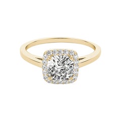GIA Certified 1.22 Carat Classic Cushion Halo Cathedral Diamond Ring