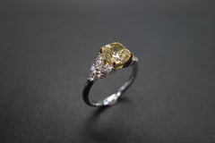 GIA Certified 1.22 Carat Cushion Cut Light Yellow Diamond Unique Engagement Ring