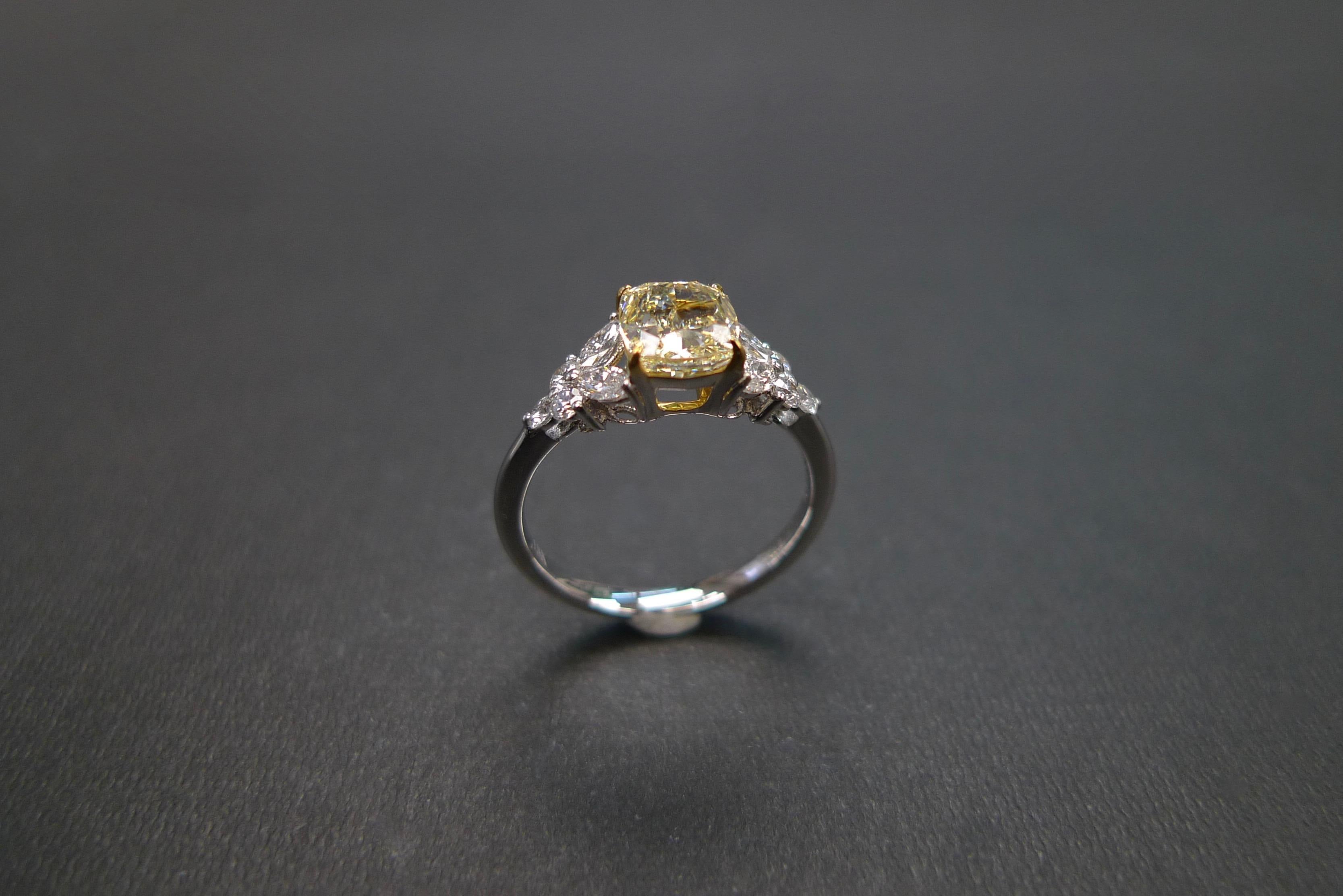 For Sale:  GIA Certified 1.22 Carat Cushion Cut Light Yellow Diamond Unique Engagement Ring 9